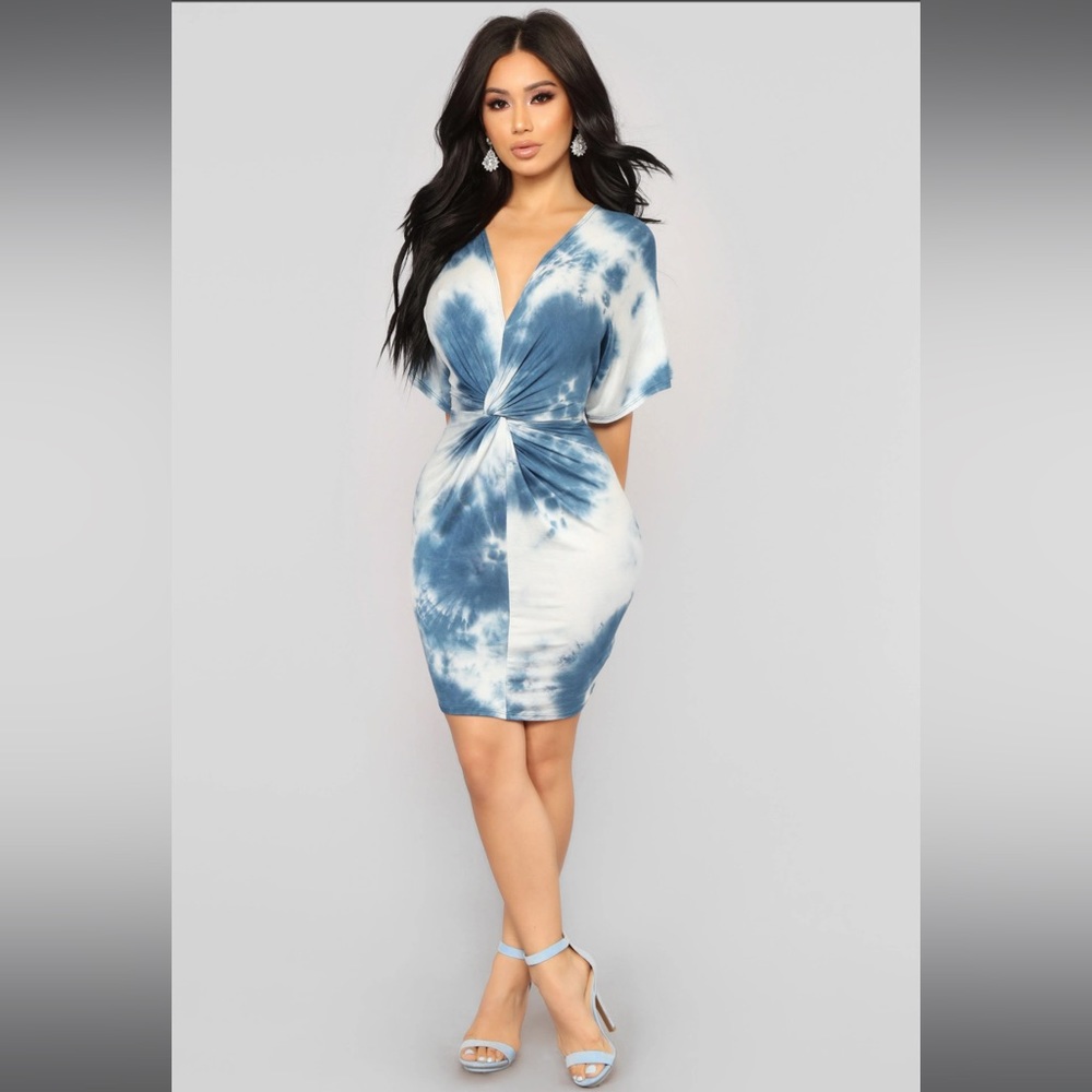 Fashion Nova blue tie-dye dress